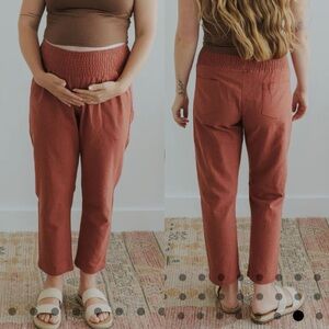 Smocked Waist Cropped Pants in Terracotta - Women